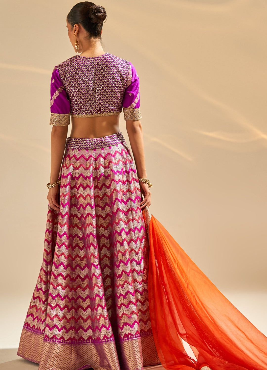 Purple Embroidered Banarsi Silk Lehenga Set Studio Iris - Fabilicious Fashion