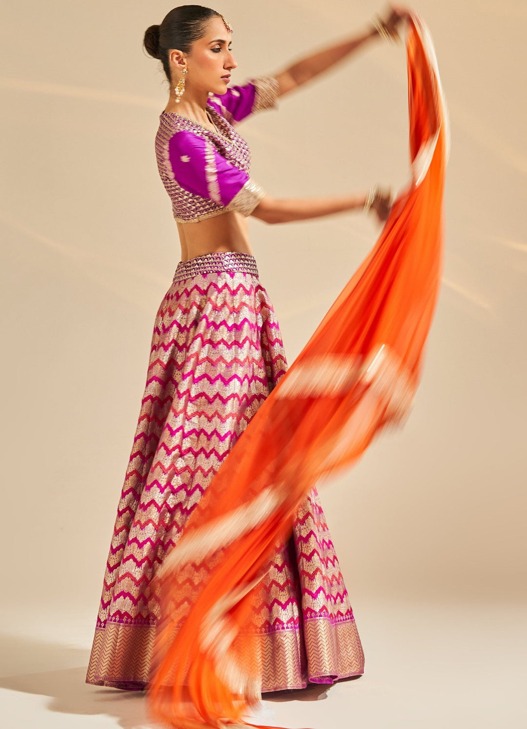 Purple Embroidered Banarsi Silk Lehenga Set Studio Iris - Fabilicious Fashion