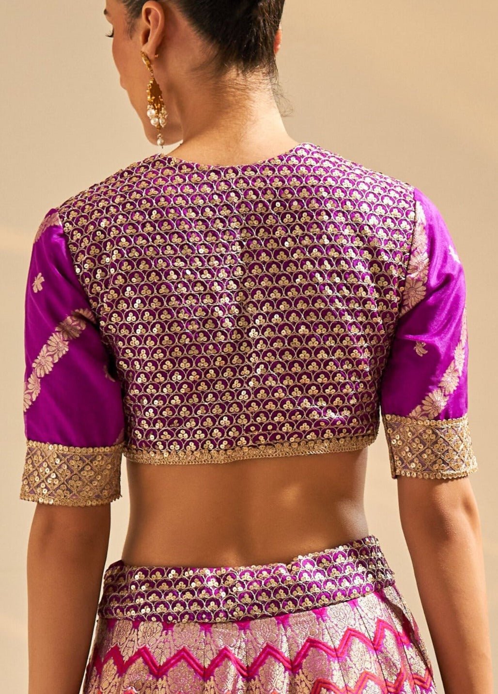 Purple Embroidered Banarsi Silk Lehenga Set Studio Iris - Fabilicious Fashion