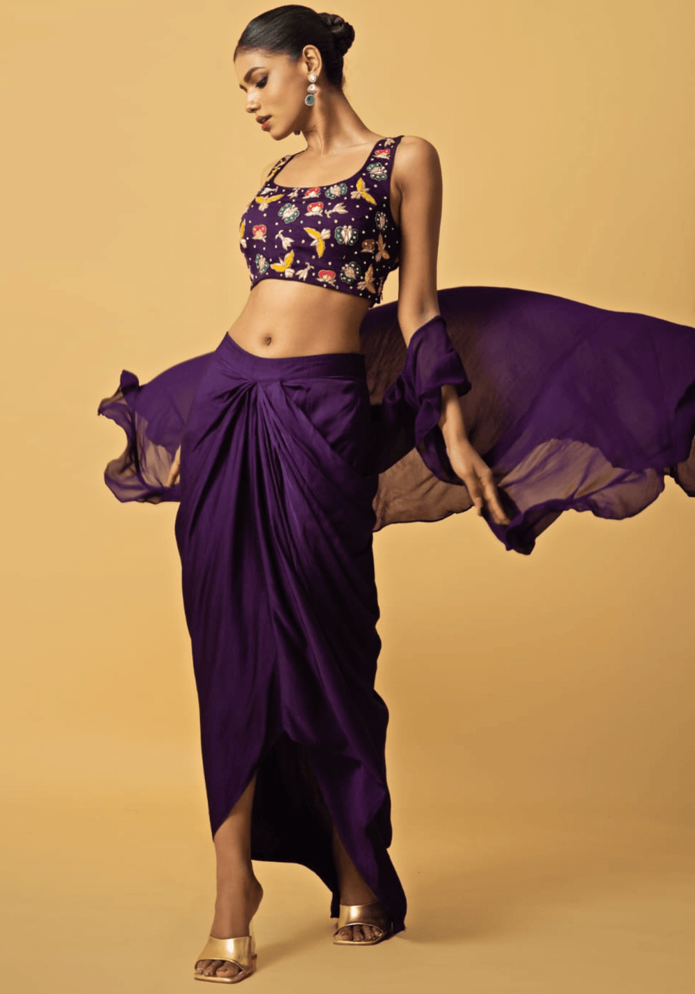Purple Embroidered Dhoti Skirt Set Quench A Thirst - Fabilicious Fashion