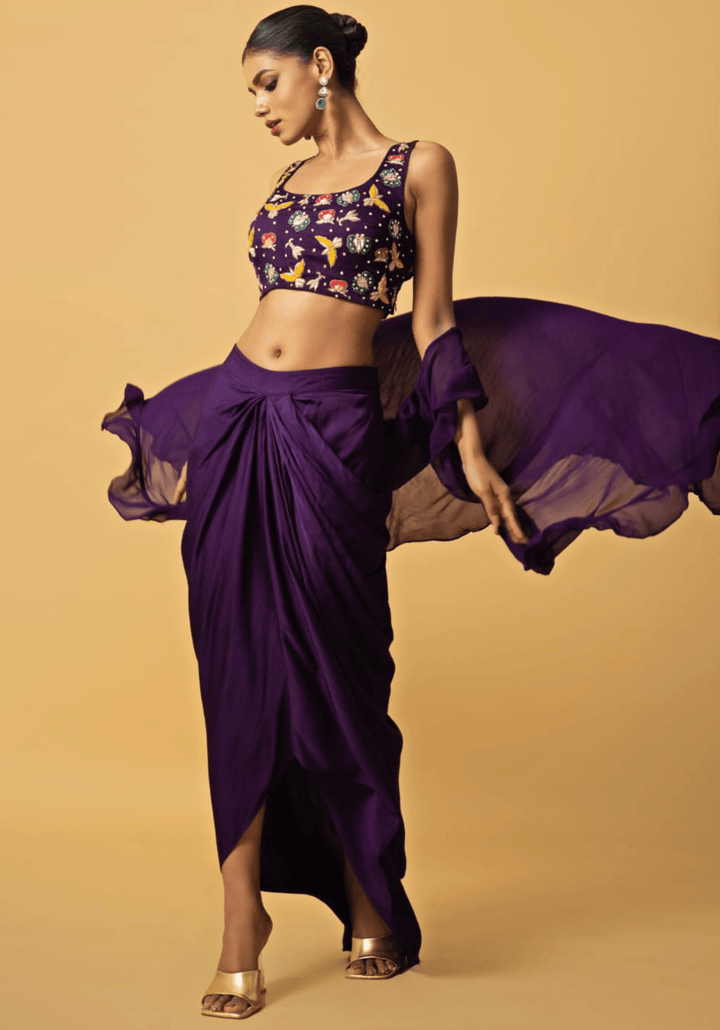 Purple Embroidered Dhoti Skirt Set Quench A Thirst - Fabilicious Fashion