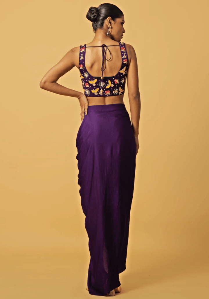 Purple Embroidered Dhoti Skirt Set Quench A Thirst - Fabilicious Fashion