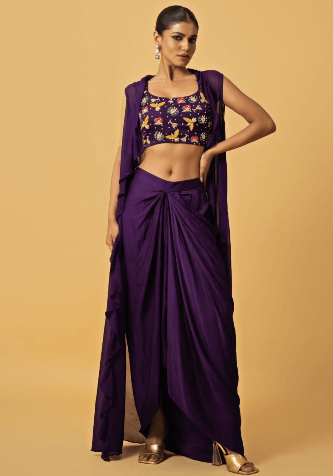 Purple Embroidered Dhoti Skirt Set Quench A Thirst - Fabilicious Fashion
