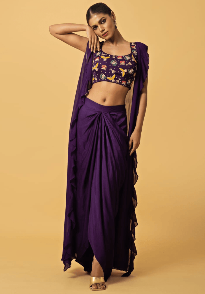 Purple Embroidered Dhoti Skirt Set Quench A Thirst - Fabilicious Fashion