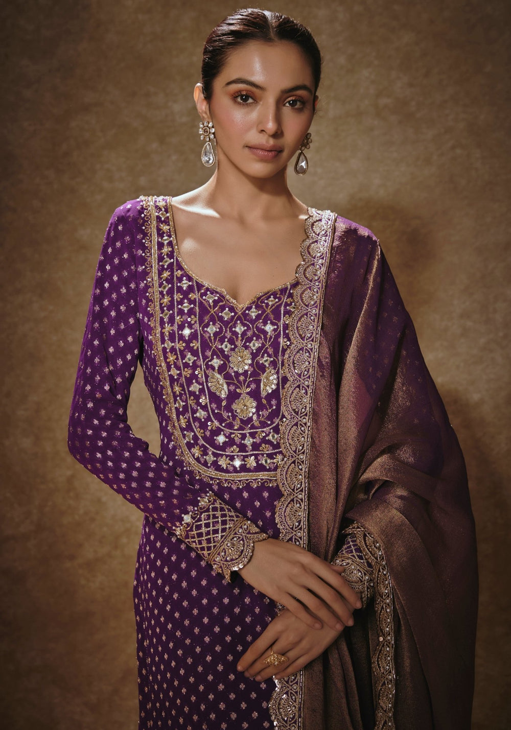 Purple Embroidered Kurta Set Renee Label - Fabilicious Fashion