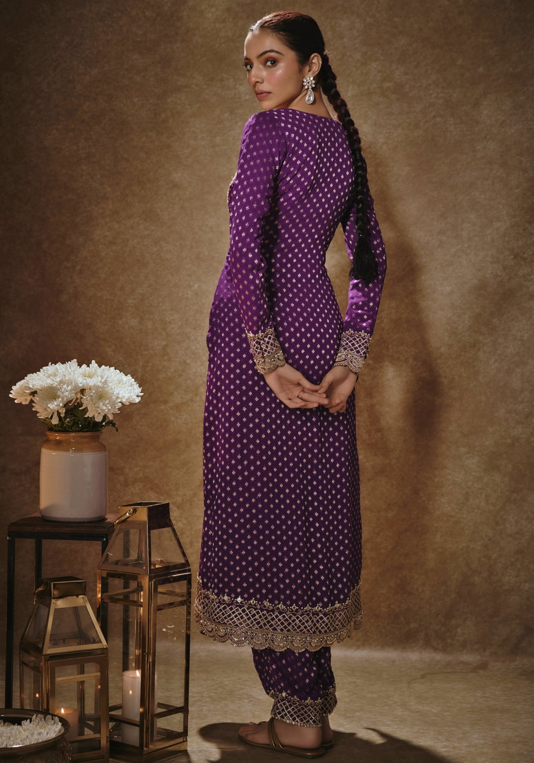 Purple Embroidered Kurta Set Renee Label - Fabilicious Fashion