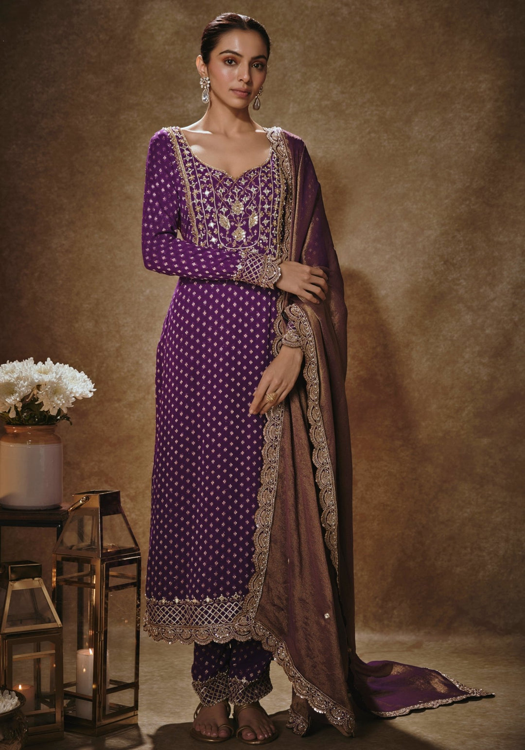 Purple Embroidered Kurta Set Renee Label - Fabilicious Fashion