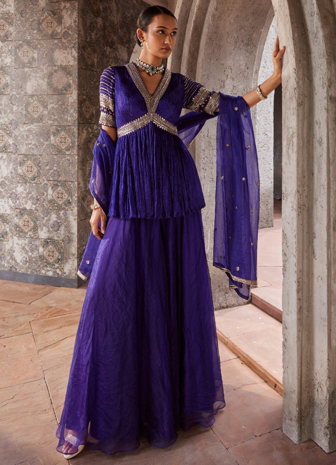 Purple Embroidered Kurta Sharara Set Nidhika Shekhar - Fabilicious Fashion