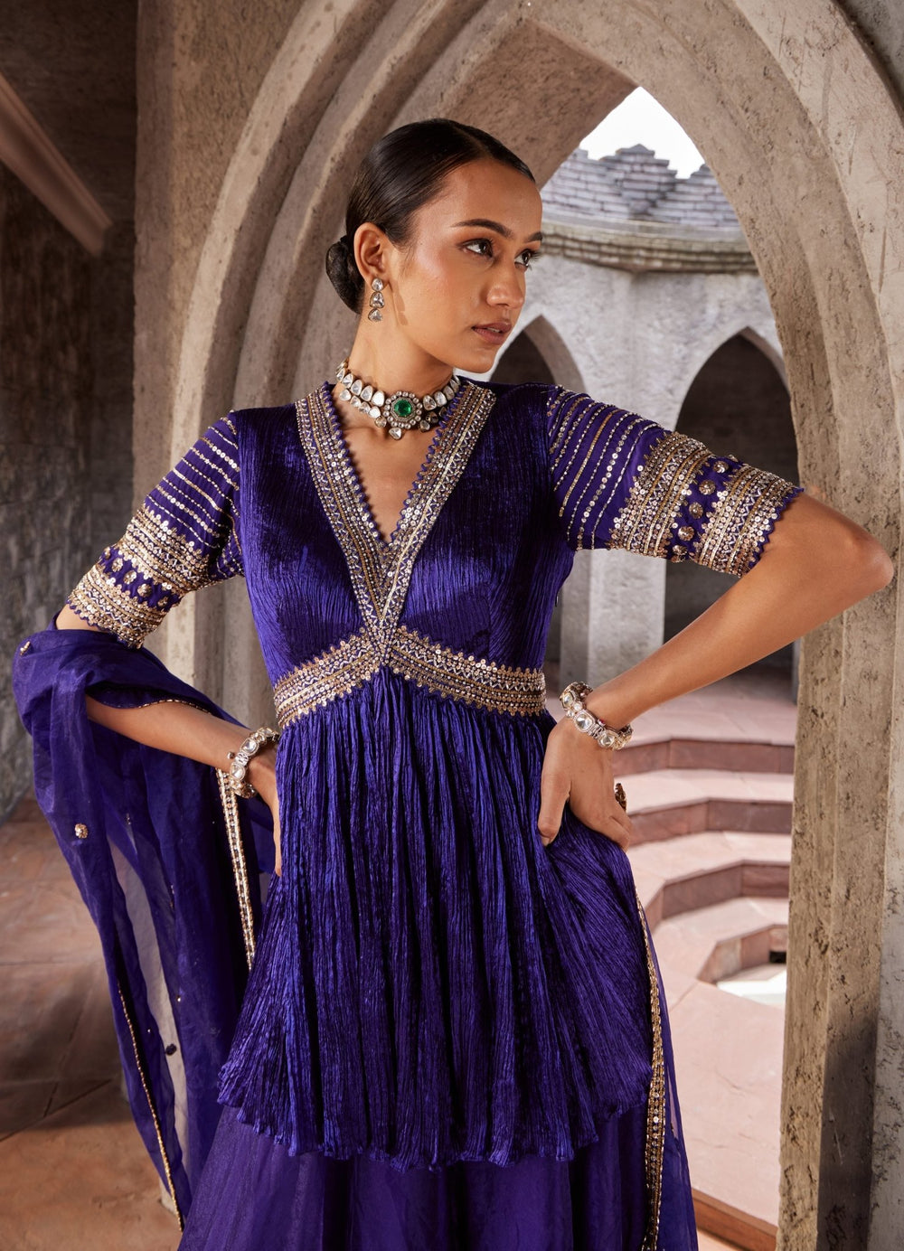 Purple Embroidered Kurta Sharara Set Nidhika Shekhar - Fabilicious Fashion