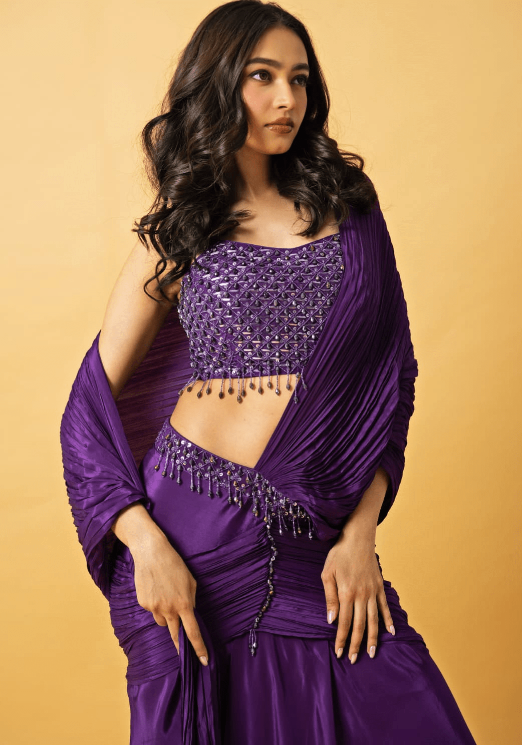 Purple Embroidered Pre Draped Saree Quench A Thirst - Fabilicious Fashion