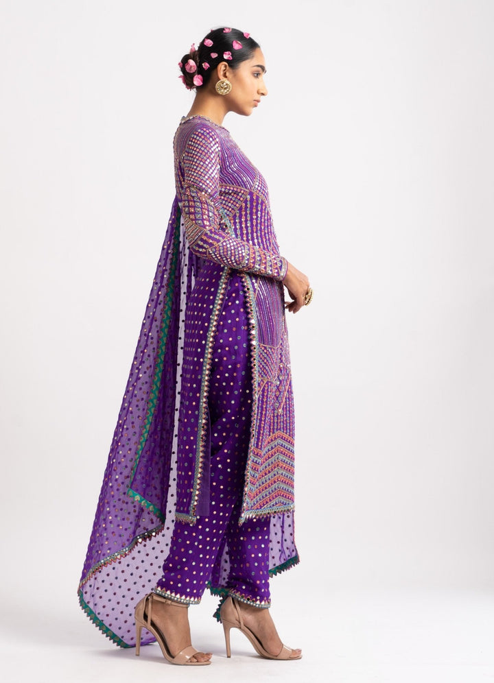 Purple Multi Embroidery Round Neck Kurta Set Vvani by Vani Vats - Fabilicious Fashion