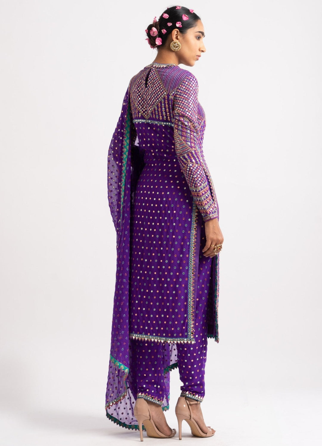 Purple Multi Embroidery Round Neck Kurta Set Vvani by Vani Vats - Fabilicious Fashion