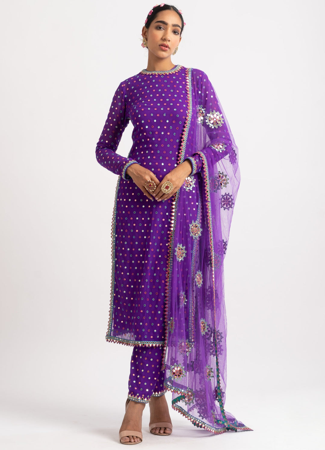 Purple Multi Polka Pant Kurta Set Vvani by Vani Vats - Fabilicious Fashion