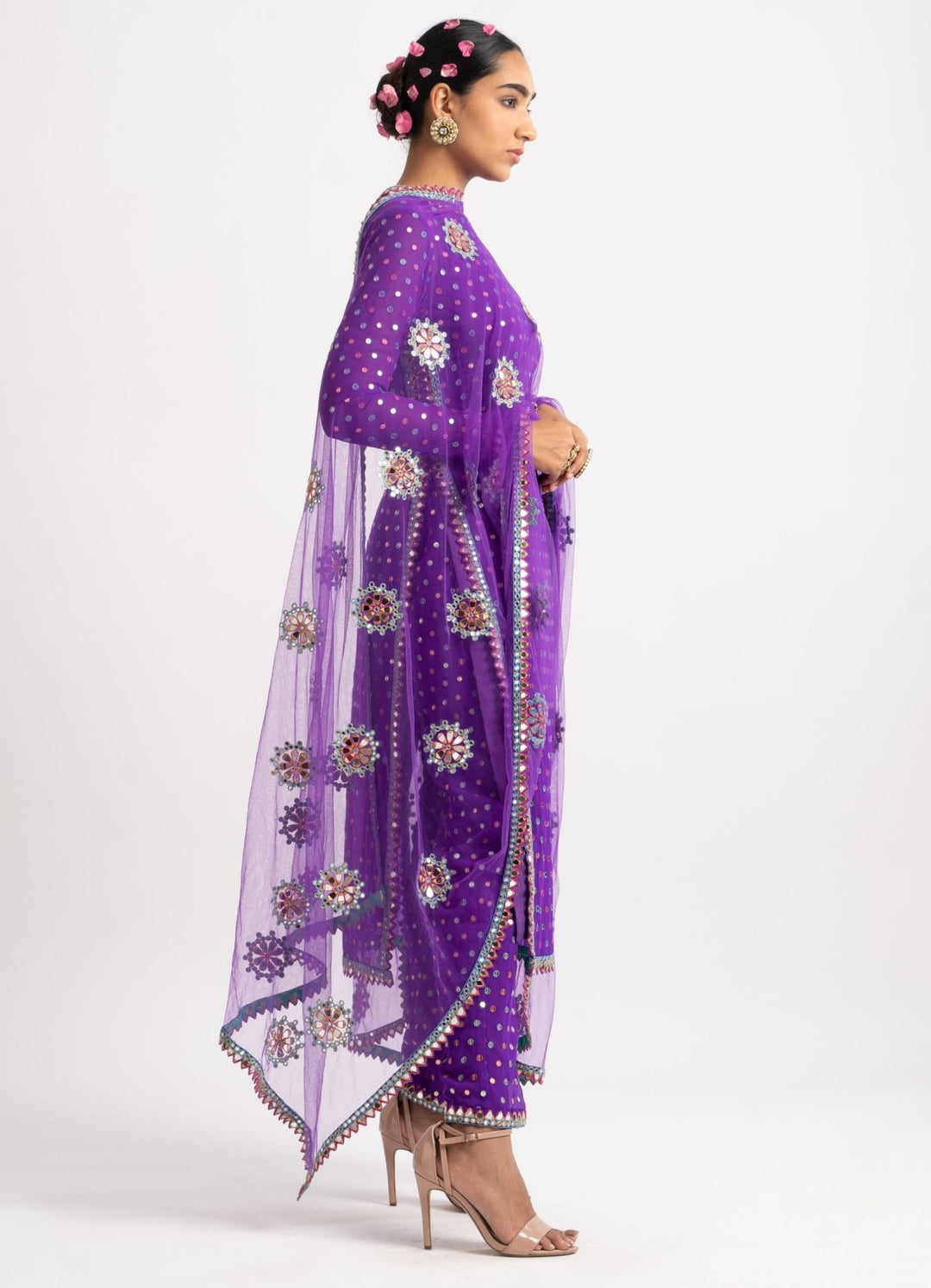 Purple Multi Polka Pant Kurta Set Vvani by Vani Vats - Fabilicious Fashion