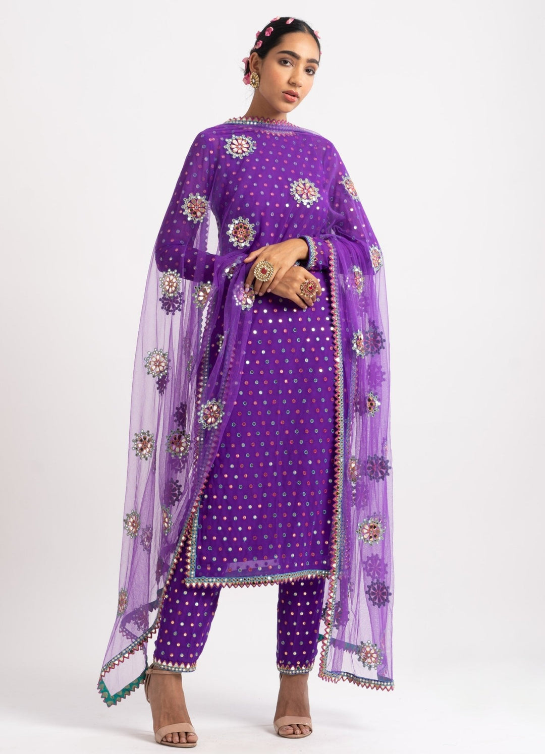 Purple Multi Polka Pant Kurta Set Vvani by Vani Vats - Fabilicious Fashion