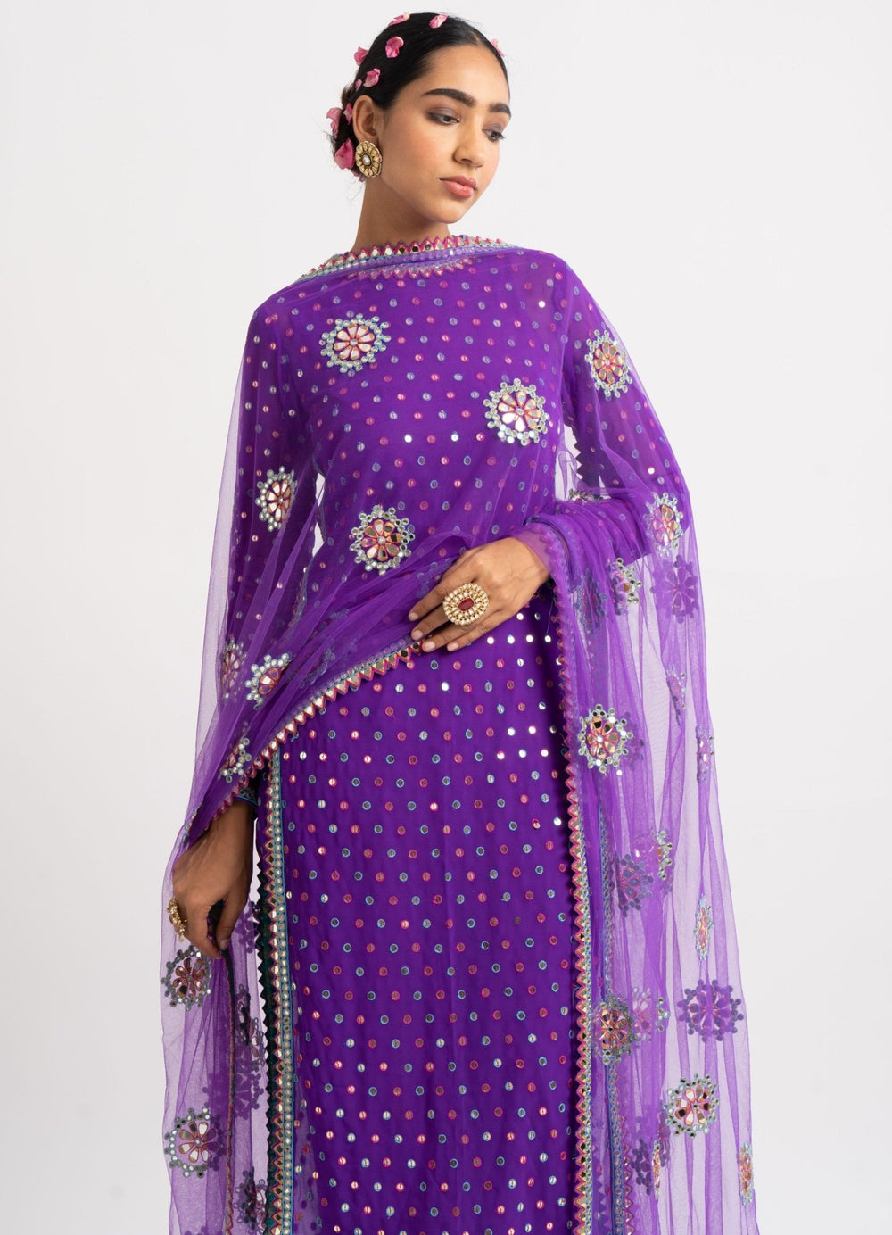 Purple Multi Polka Pant Kurta Set Vvani by Vani Vats - Fabilicious Fashion