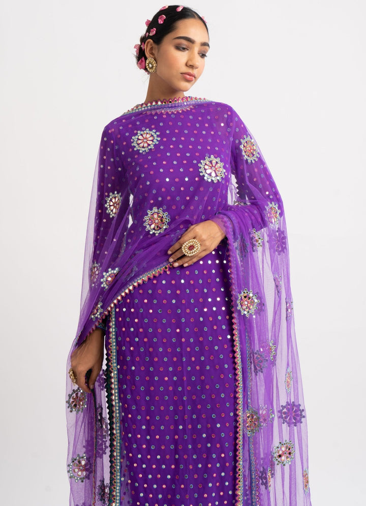 Purple Multi Polka Pant Kurta Set Vvani by Vani Vats - Fabilicious Fashion
