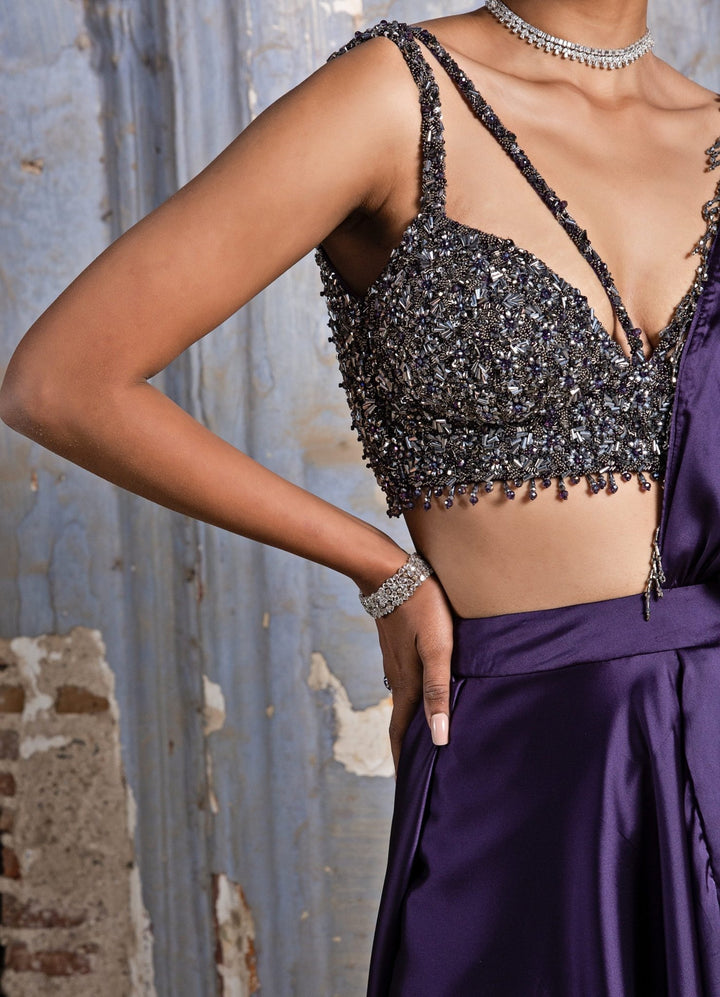 Purple Passion Drape Saree With Embellished Bustier Nitika Gujral - Fabilicious Fashion
