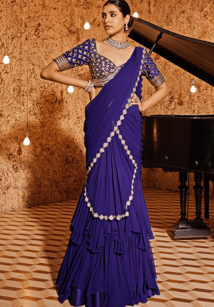 Purple Pre Drape Saree Set Nidhika Shekhar - Fabilicious Fashion