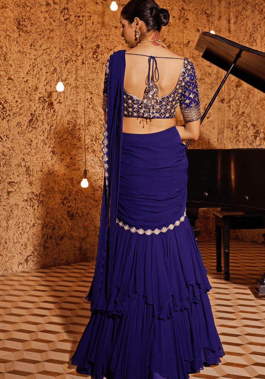 Purple Pre Drape Saree Set Nidhika Shekhar - Fabilicious Fashion