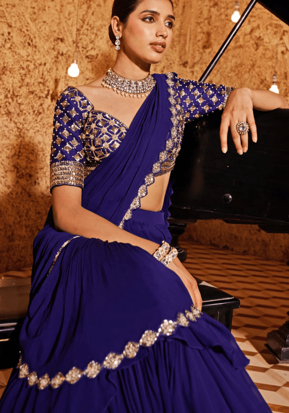 Purple Pre Drape Saree Set Nidhika Shekhar - Fabilicious Fashion