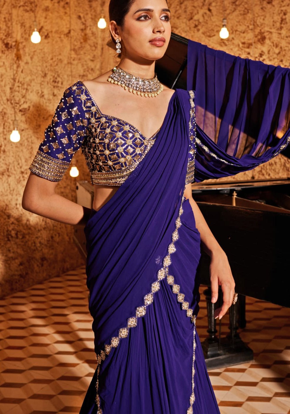 Purple Pre Drape Saree Set Nidhika Shekhar - Fabilicious Fashion