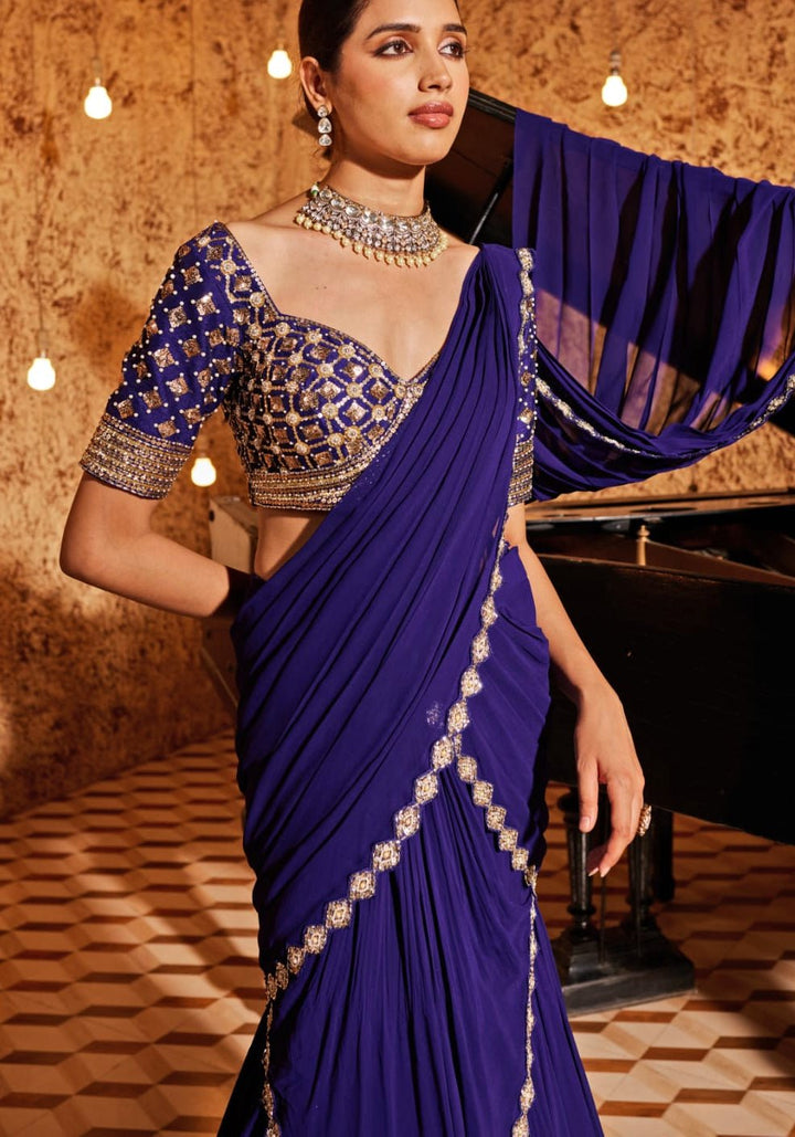 Purple Pre Drape Saree Set Nidhika Shekhar - Fabilicious Fashion