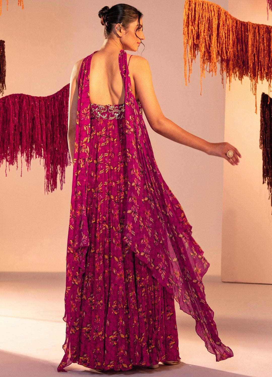 Purple Printed Embroidered Anarkali With Choker Dupatta Silky Bindra - Fabilicious Fashion