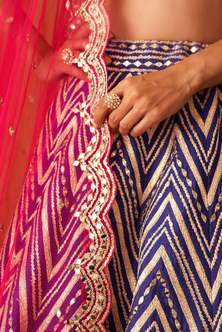 Purple Raw Silk Lehenga Set With Pink Net Dupatta Angad Singh - Fabilicious Fashion