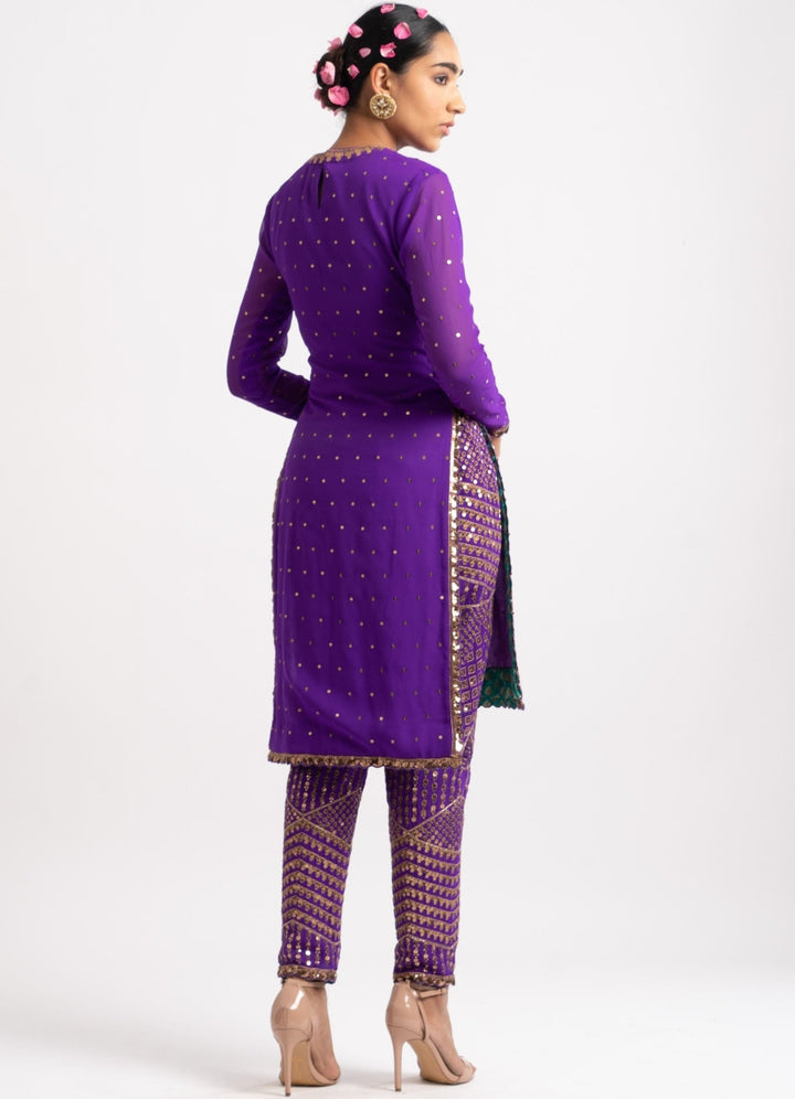 Purple Round Neck Multi Geo Pant Kurta Set Vvani by Vani Vats - Fabilicious Fashion