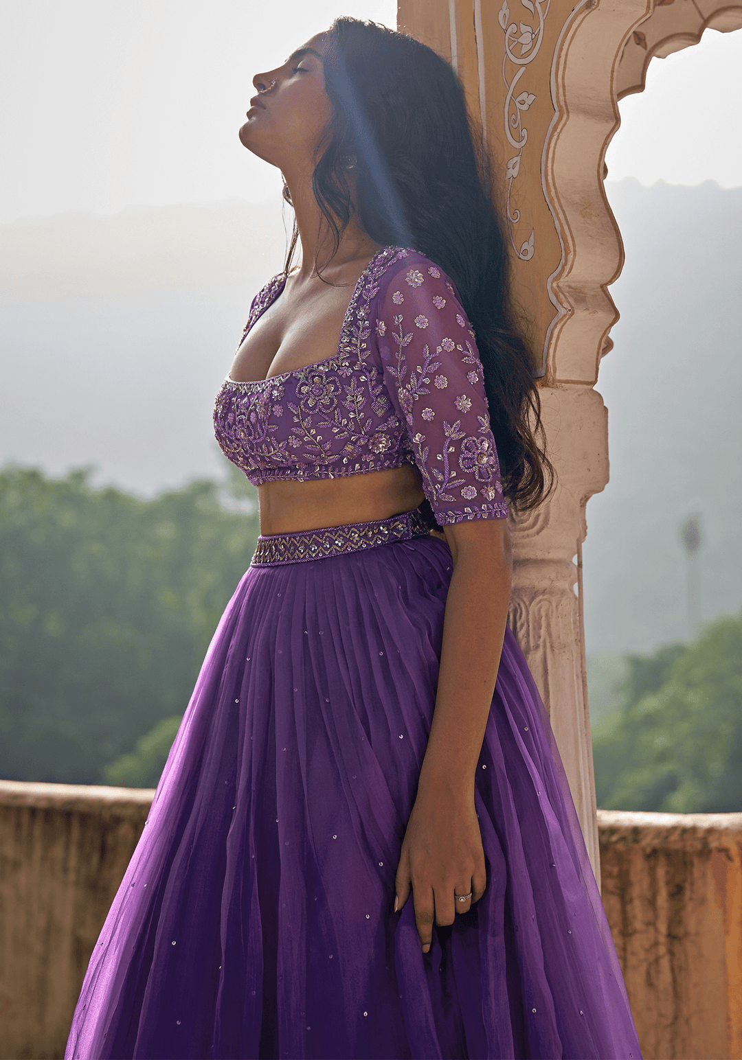 Purple Satin Organza Lehenga Set Zoon Tribe - Fabilicious Fashion