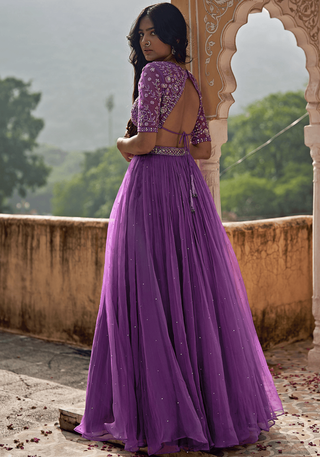Purple Satin Organza Lehenga Set Zoon Tribe - Fabilicious Fashion