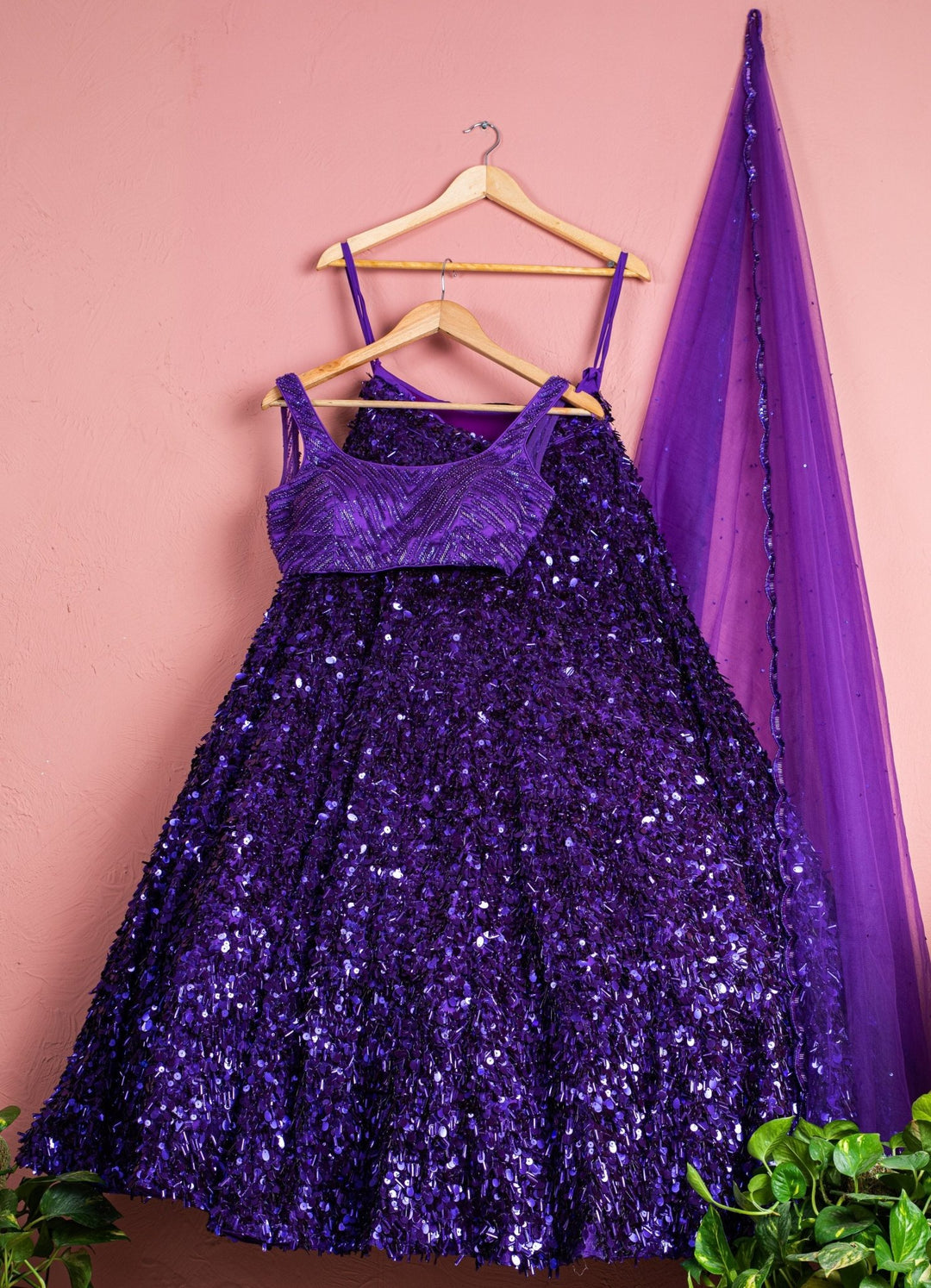 Purple Sequinned Lehenga Set Anisha Shetty - Fabilicious Fashion
