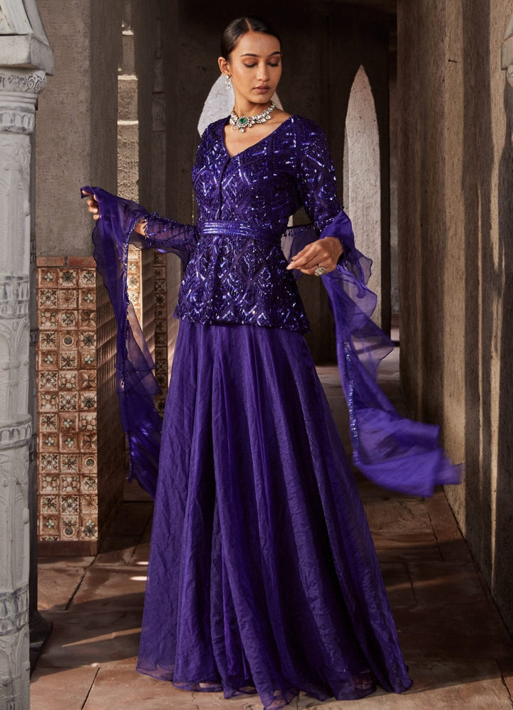 Purple Sequinned Peplum Kurta Sharara Set Nidhika Shekhar - Fabilicious Fashion