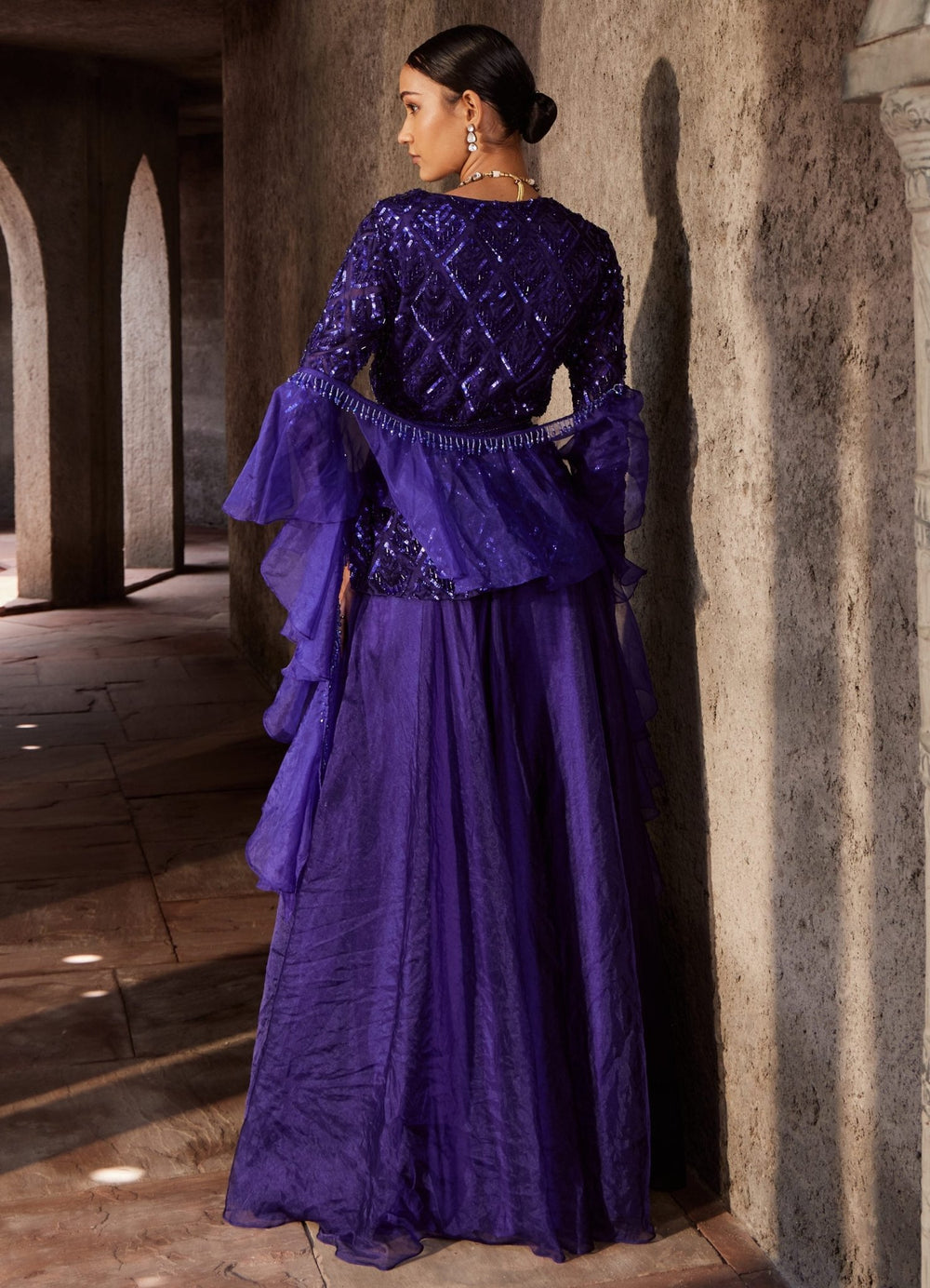 Purple Sequinned Peplum Kurta Sharara Set Nidhika Shekhar - Fabilicious Fashion