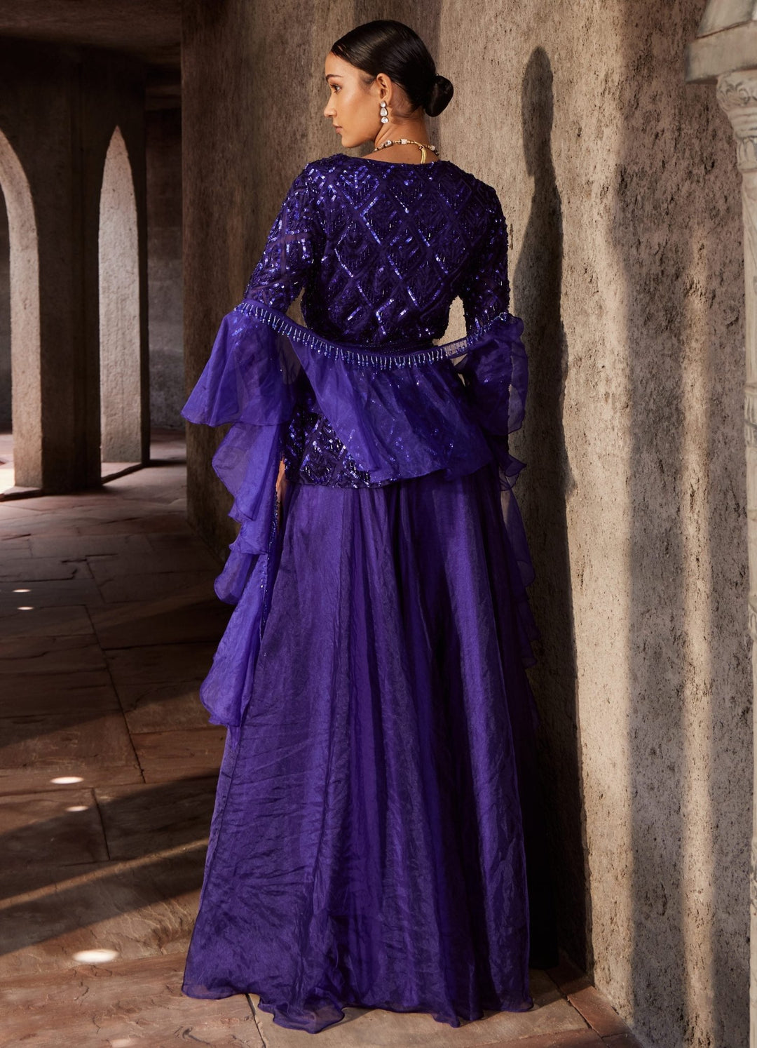 Purple Sequinned Peplum Kurta Sharara Set Nidhika Shekhar - Fabilicious Fashion