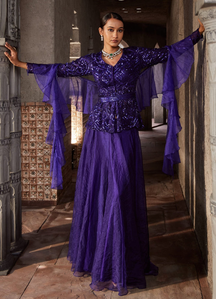 Purple Sequinned Peplum Kurta Sharara Set Nidhika Shekhar - Fabilicious Fashion