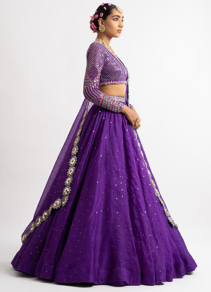 Purple Silk Organza Lehenga Set Vvani by Vani Vats - Fabilicious Fashion