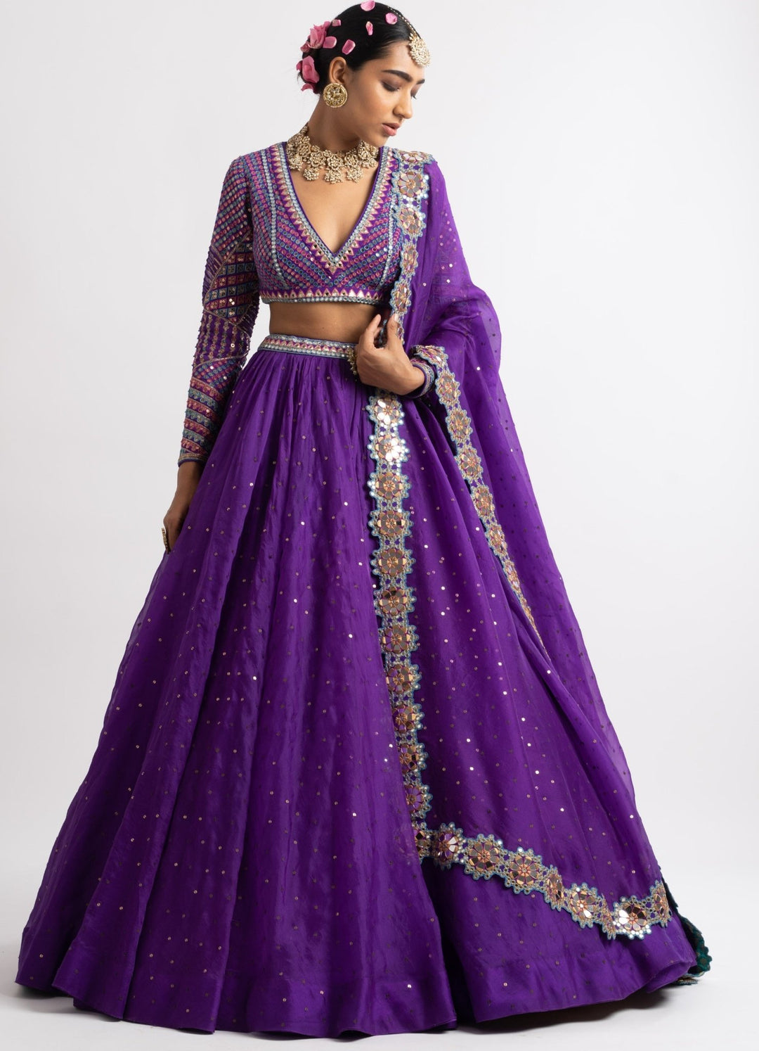 Purple Silk Organza Lehenga Set Vvani by Vani Vats - Fabilicious Fashion