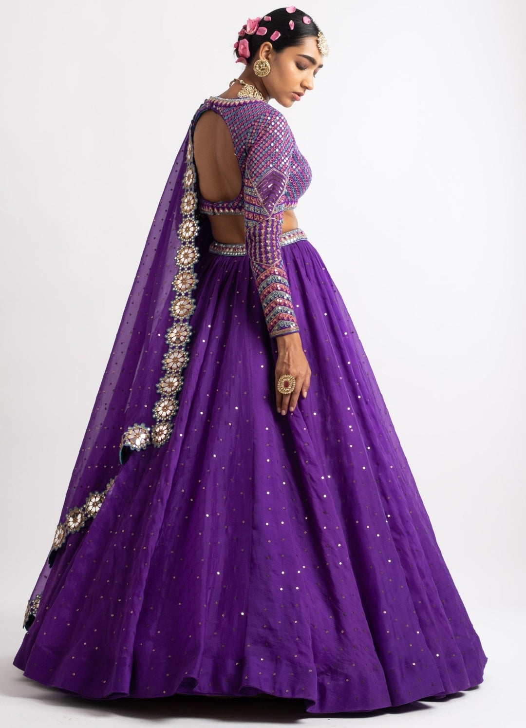 Purple Silk Organza Lehenga Set Vvani by Vani Vats - Fabilicious Fashion