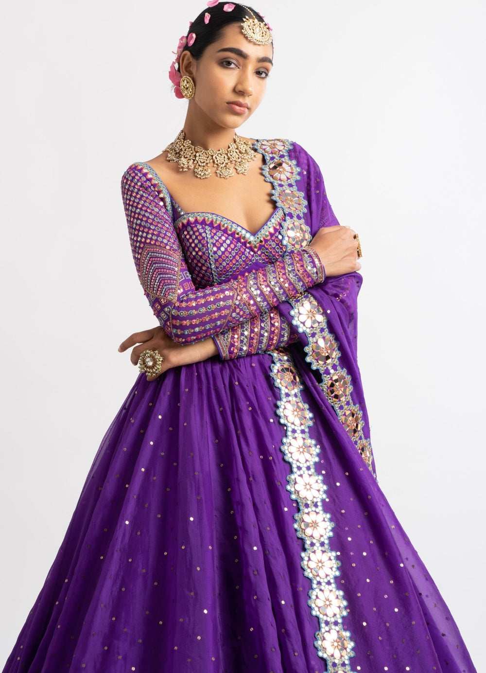 Purple Silk Organza Lehenga Set Vvani by Vani Vats - Fabilicious Fashion