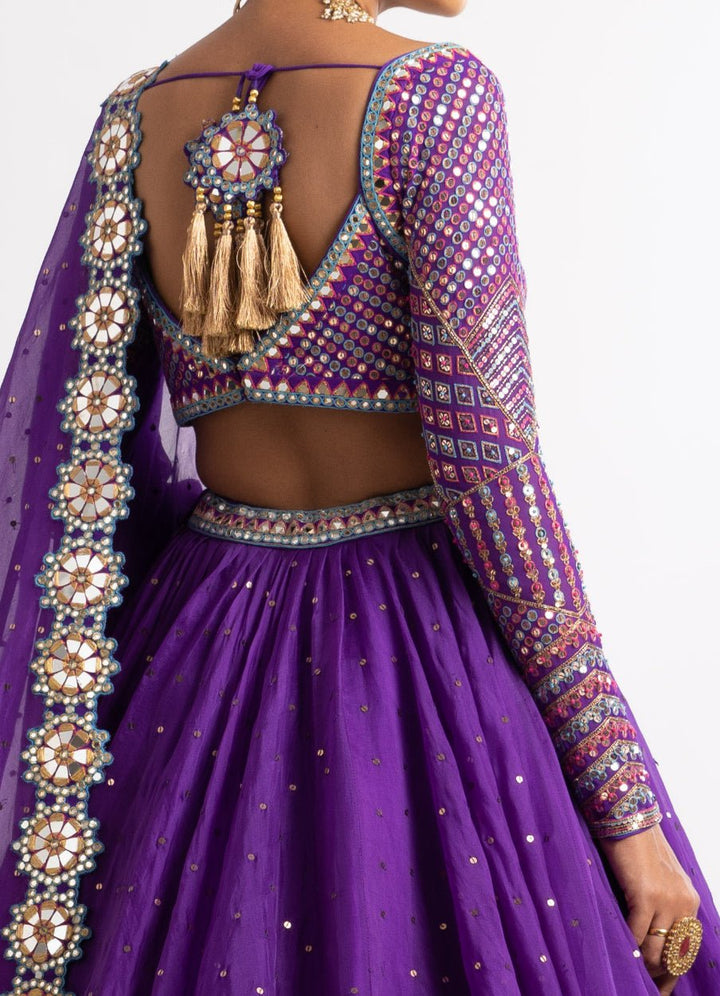 Purple Silk Organza Lehenga Set Vvani by Vani Vats - Fabilicious Fashion