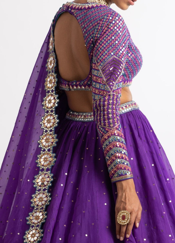 Purple Silk Organza Lehenga Set Vvani by Vani Vats - Fabilicious Fashion