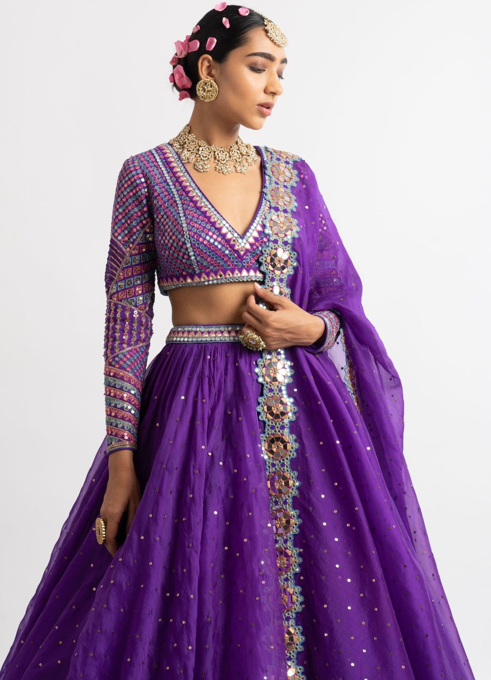 Purple Silk Organza Lehenga Set Vvani by Vani Vats - Fabilicious Fashion