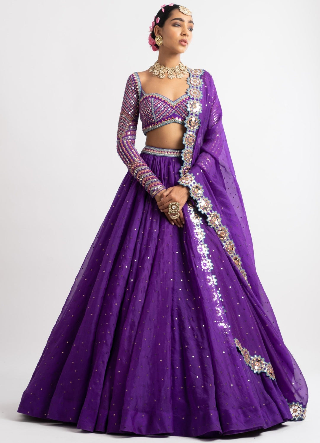 Purple Silk Organza Lehenga Set Vvani by Vani Vats - Fabilicious Fashion