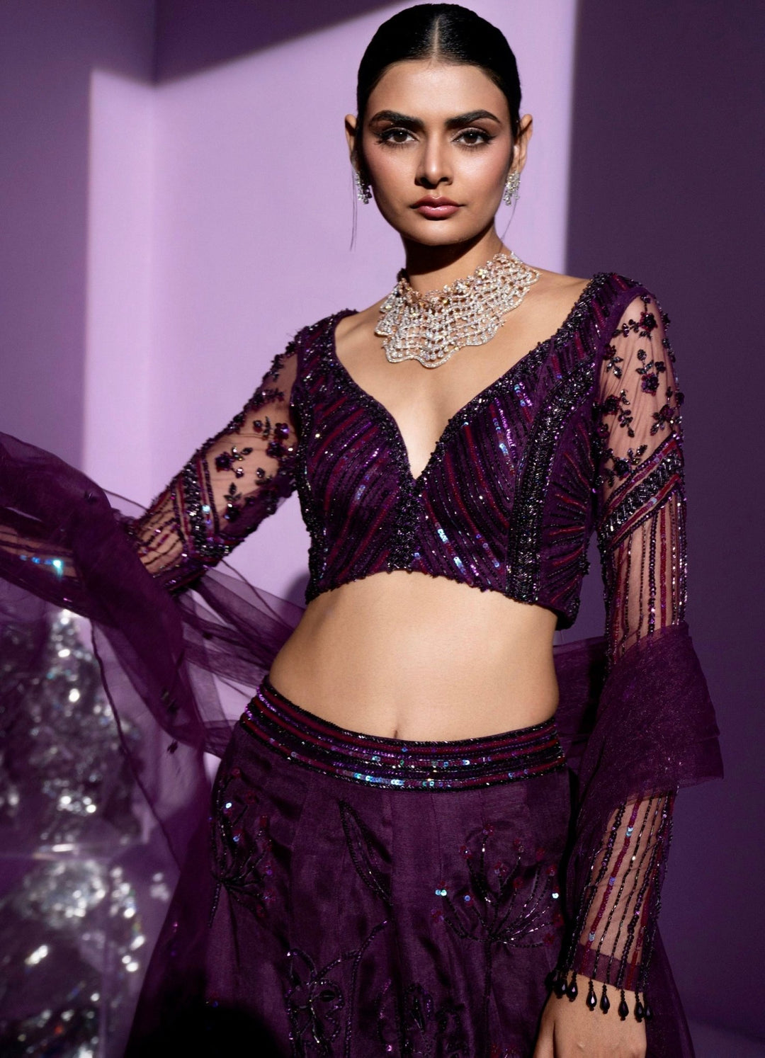 Purple Stellar Sky Silk Organza Lehenga Set Parul Gandhi - Fabilicious Fashion