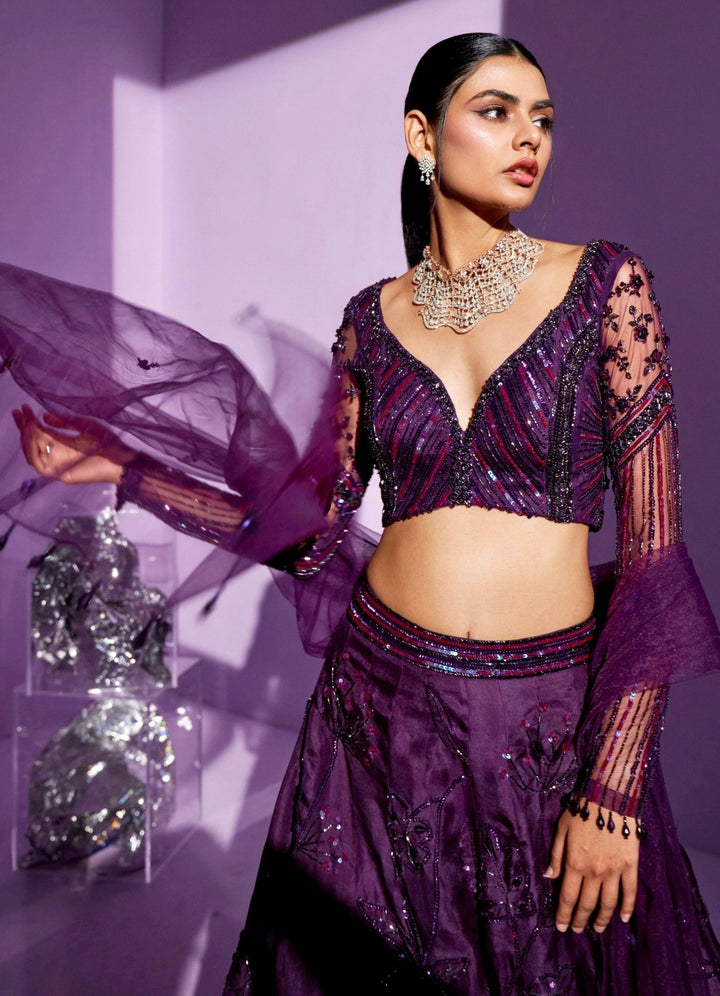 Purple Stellar Sky Silk Organza Lehenga Set Parul Gandhi - Fabilicious Fashion