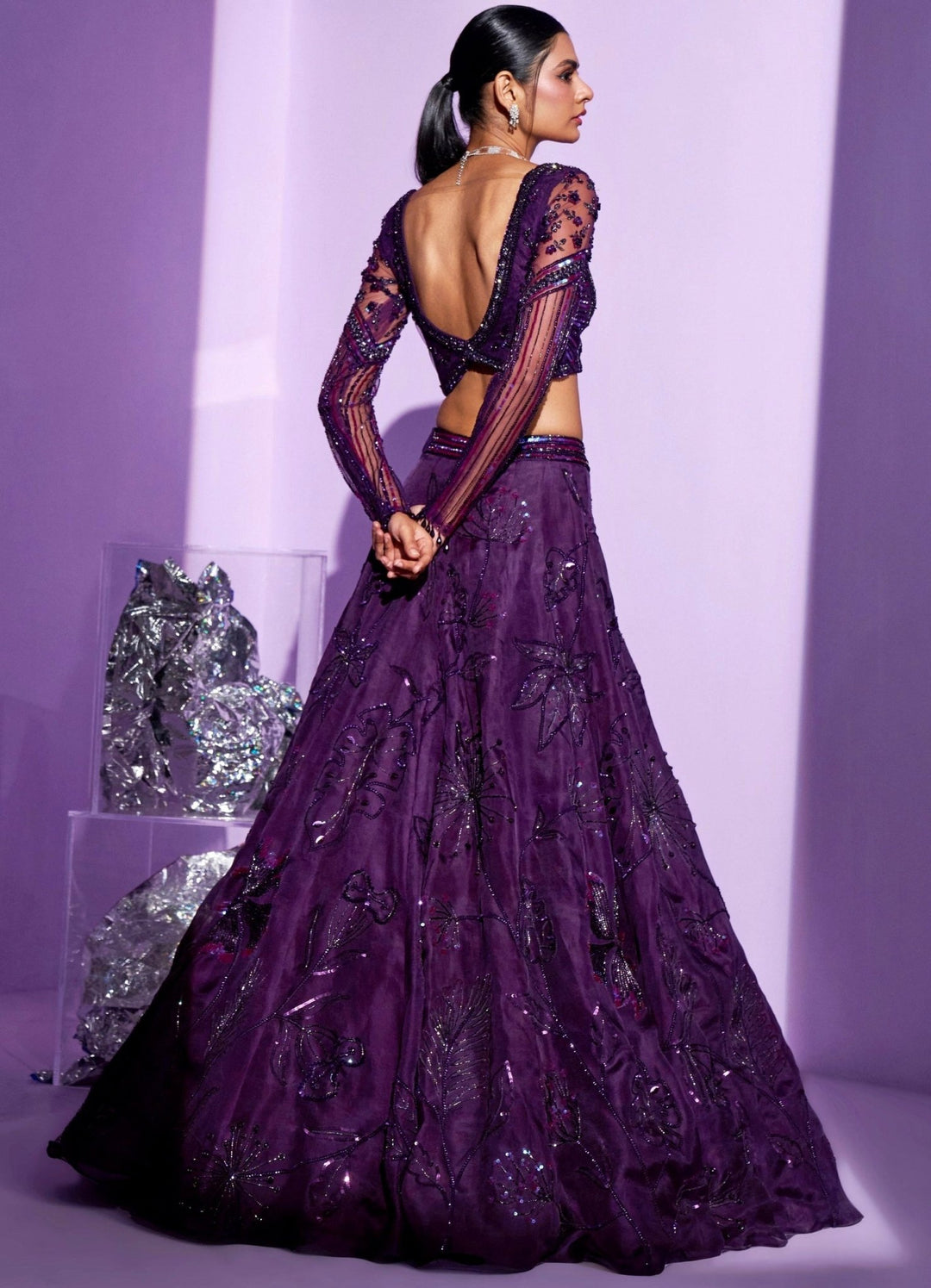 Purple Stellar Sky Silk Organza Lehenga Set Parul Gandhi - Fabilicious Fashion