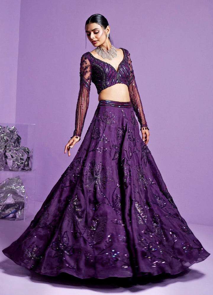 Purple Stellar Sky Silk Organza Lehenga Set Parul Gandhi - Fabilicious Fashion