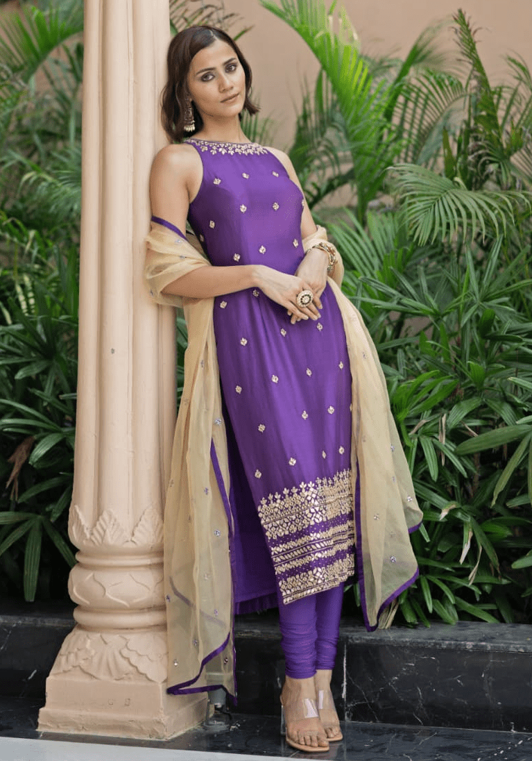 Purple Straight Kurta Churidar Set Esha Koul - Fabilicious Fashion